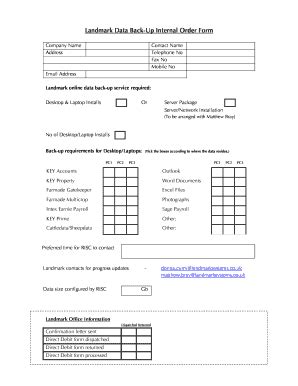 Fillable Online Landmark Online Data Back Internal Order Form Fax Email