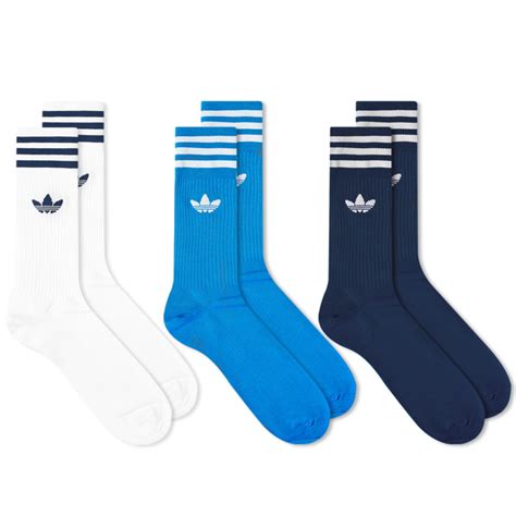 Adidas Solid Crew Socks 3 Pack White Blue And Navy End