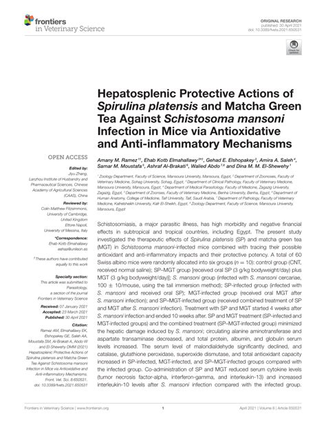 Pdf Hepatosplenic Protective Actions Of Spirulina Platensis And