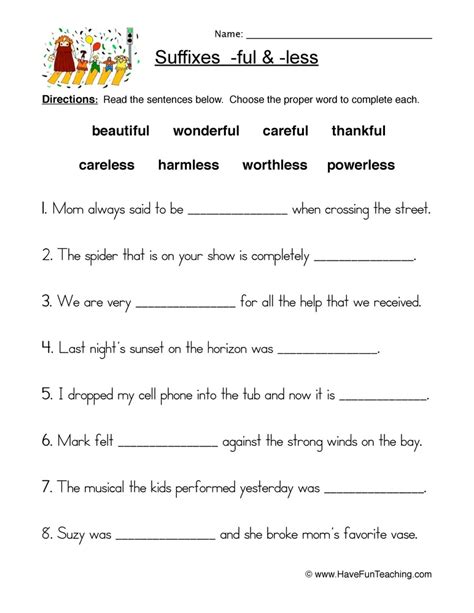 Suffix FUL And LESS Worksheet By Teach Simple