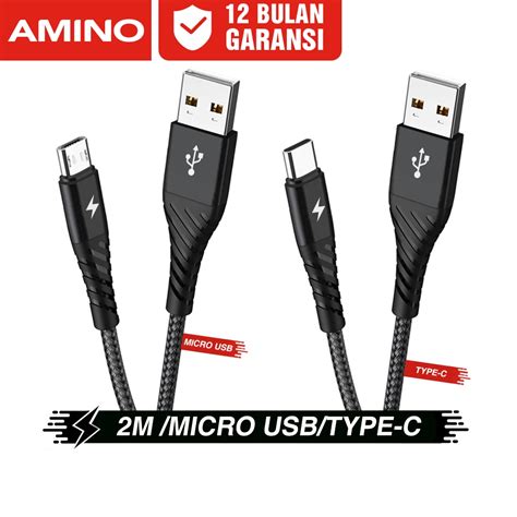 Jual Amino 2m Type C To Usb 2m Micro Usb To Usb Kabel Data 24a Cable 2 Meter Usb C Universal