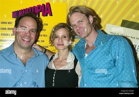 Andrew Polk, Kyra Sedgwick, Robert Sedgwick at the backstage of the Off-Broadway musical ...