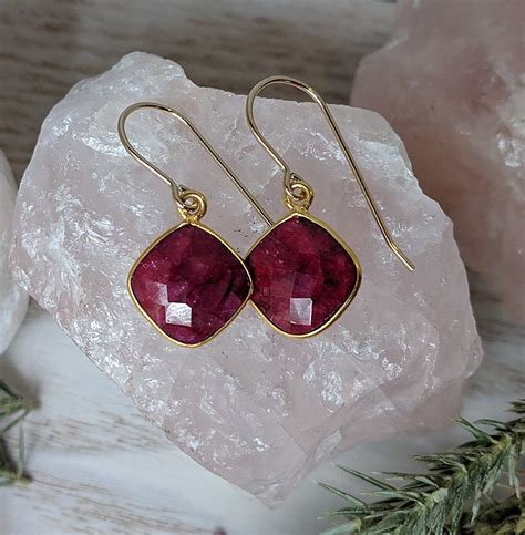 Natural Raw Ruby Earrings Dangle Raw Ruby Earrings in Silver - Etsy