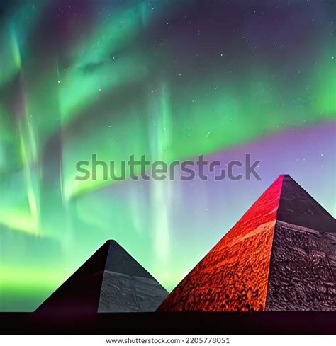 Egyptian Pyramids During Aurora Borealis Stock Illustration