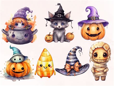 Cute Halloween Clipart Bundle 28 PNG Kawaii Halloween Clipart - Etsy