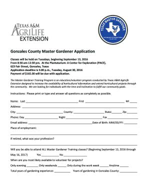 Fillable Online Gonzales Agrilife BGonzalesb County Master Gardener