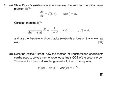 Solved 1 A State Picard S Existence And Uniqueness Chegg