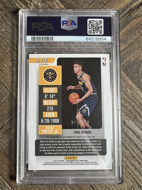 2018 Panini Contenders Optic Michael Porter Jr Auto Red 149 PSA 9