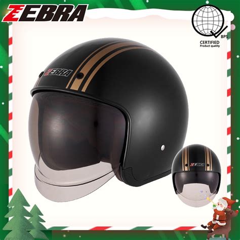 Zebra 603 Motorcycle Helmet Half Face Single Visor Retro Classic