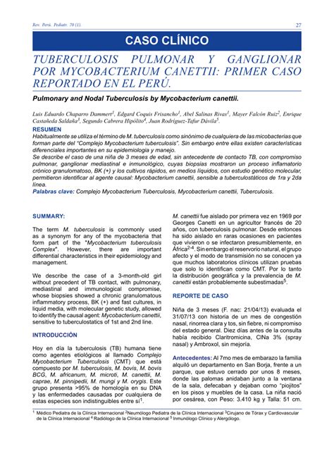 Pdf Tuberculosis Pulmonar Y Ganglionar Por Mycobacterium Canettii