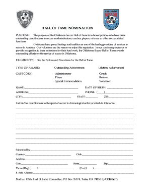 Fillable Online Hall Of Fame Nomination Form Oklahoma Soccer Fax