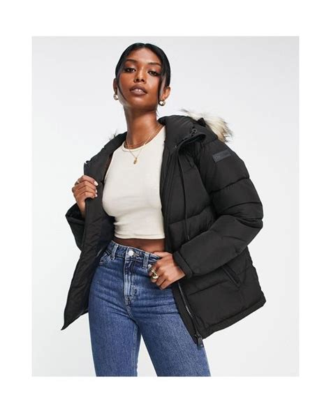 Calvin Klein Faux Fur Trim Hooded Jacket In Blue Lyst