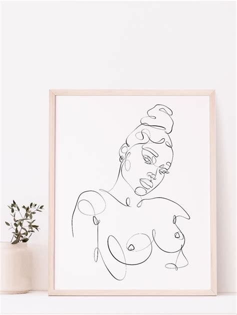 Black Woman Nude Portrait Aesthetic One Line Art Metal Print For Sale