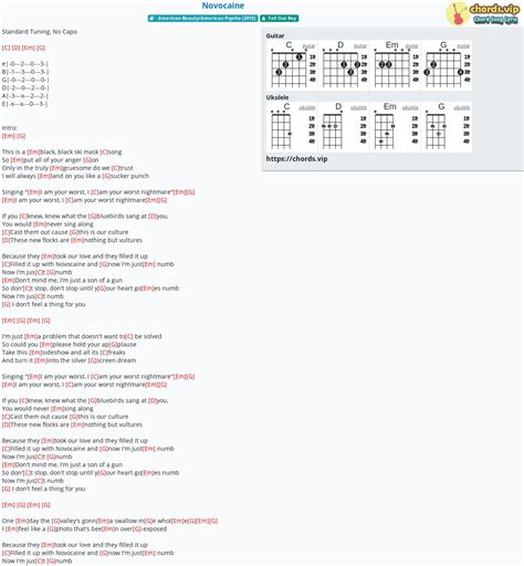 Chord: Novocaine - Fall Out Boy - tab, song lyric, sheet, guitar ...