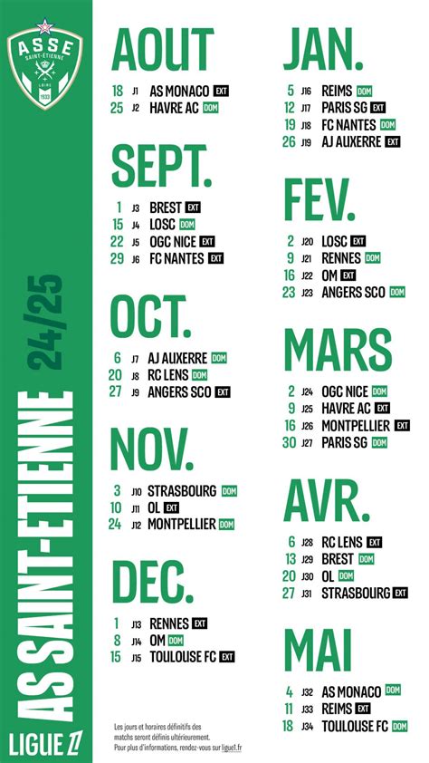 Ligue 1 Le Calendrier Complet De Lasse Pour La Saison De Ligue 1