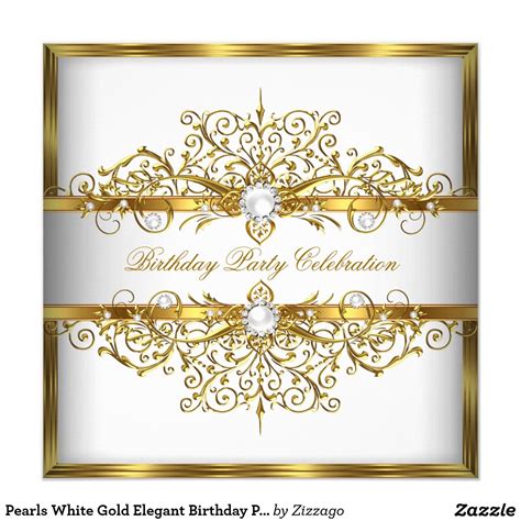 Pearls White Gold Elegant Birthday Party Invitation Zazzle In