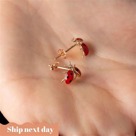 Ladybug Earrings Ladybug Jewelry Solid Gold Ladybird Earring Helix