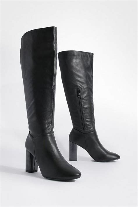 Block Heel Knee High Boots Boohoo Uk