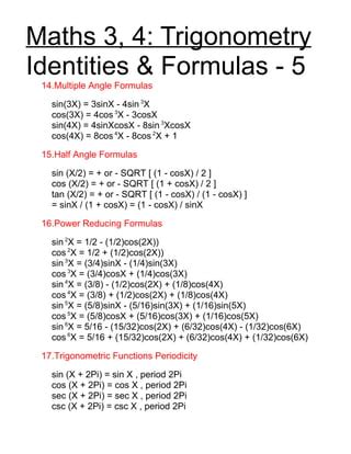 Trigonometry Formula Chart