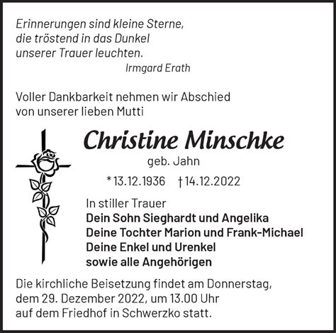 Traueranzeigen Von Christine Minschke M Rkische Onlinezeitung