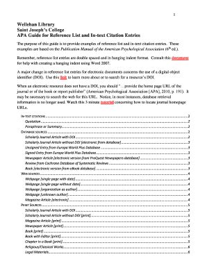 Fillable Online Apa Guide For Reference List And In Text Citation