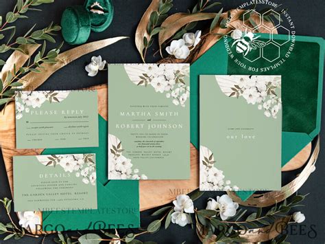 Sage Green Wedding Invitation Template Instant Download Greenery