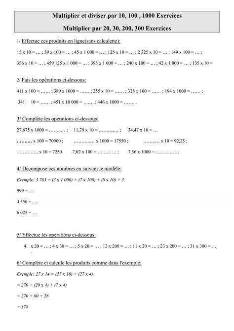 Exercice Cm1 X10 X100 X1000