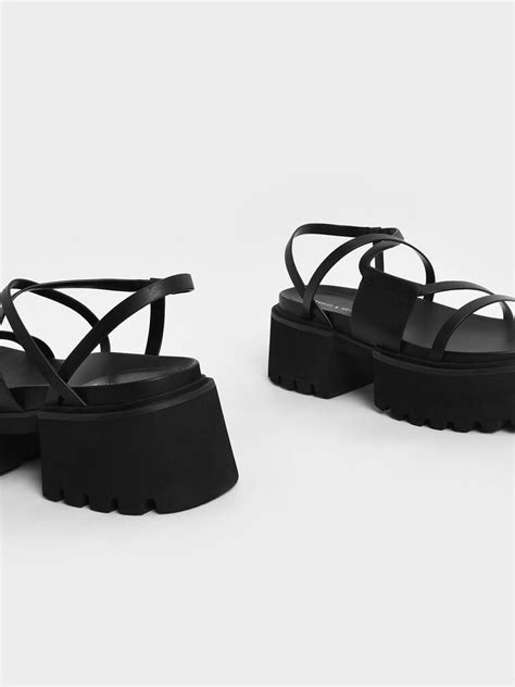 Black Nadine Strappy Platform Sandals Charles And Keith De