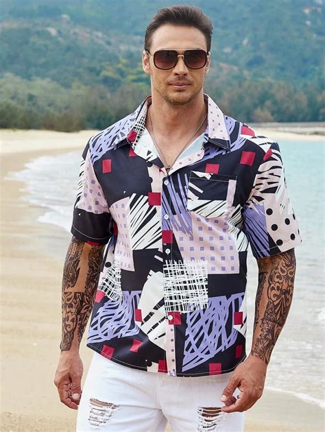 Manfinity homens Camisa impressão geográfica SHEIN PT