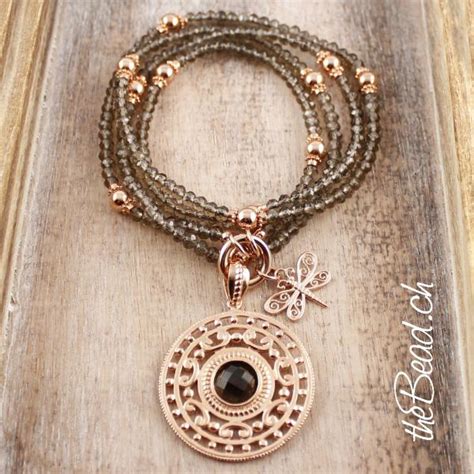 Smoky Quarz Necklace With Pendants Sterling Silver Rosegold Plated