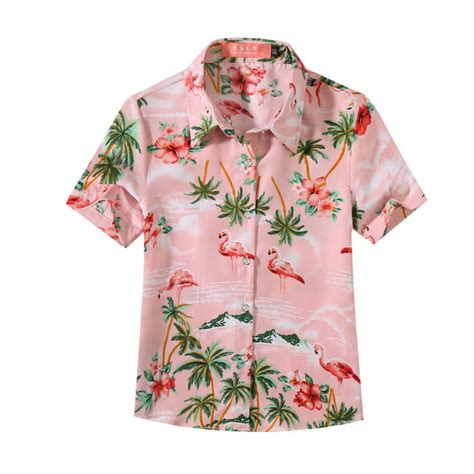 Sslr Youth Big Girls Flamingo Hawaiian Shirt Casual Short Sleeve Button