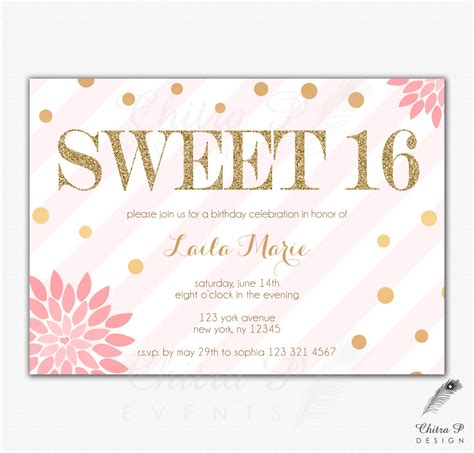 Pink Sweet Sixteen Invitations Printed or Printable by chitrap