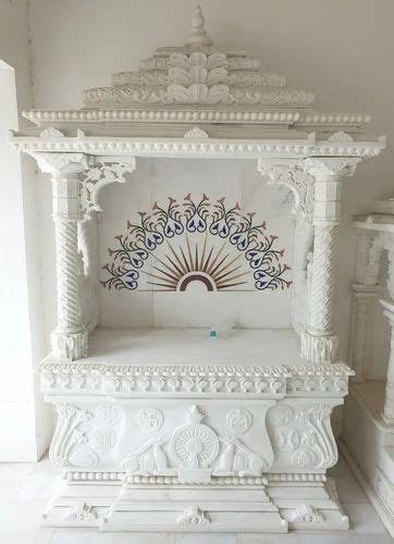 Carved Indoor White Makrana Marble Temple For Worship Size 7 5 Ft At