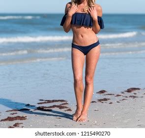 Gorgeous Model Bikini Playing Football Clearwater Stock Photo