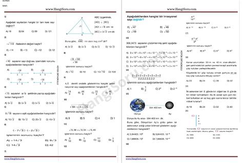 8 Sınıf Seçmeli Matematik 1 Dönem 1 Yazılı Soruları Hangisoru