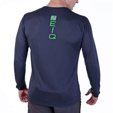 Camiseta Esportiva Manga Longa Zeiq Preta Logo Verde E Cinza Zeiq