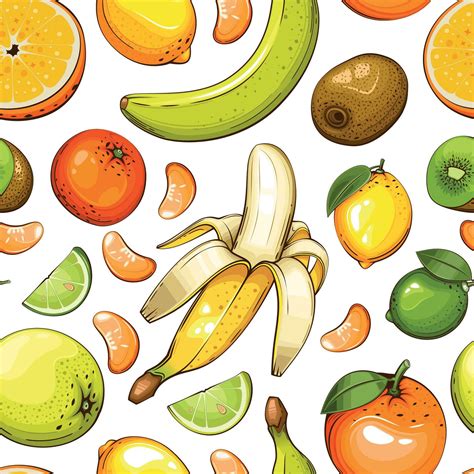 Colorful Seamless Pattern With Fresh Fruits Seamless Pattern With