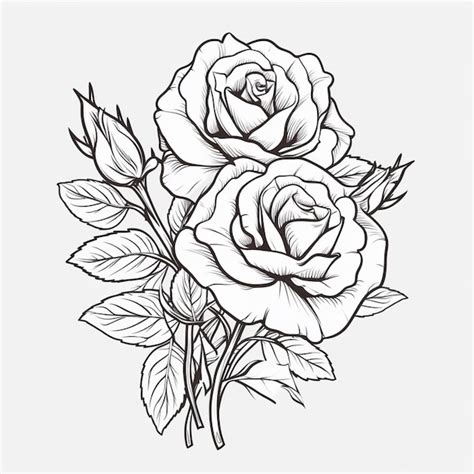 Un Dibujo De Dos Rosas Con Hojas En Un Fondo Blanco Generativo Ai