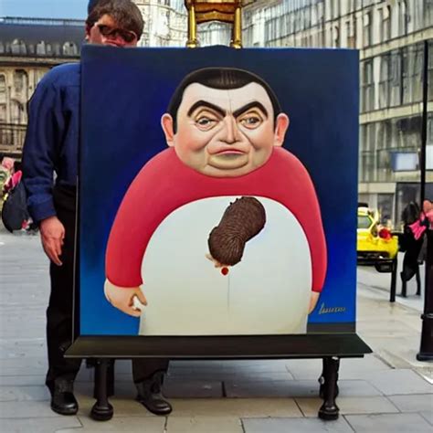 A Fernando Botero Painting Of Mr Bean In London Stable Diffusion