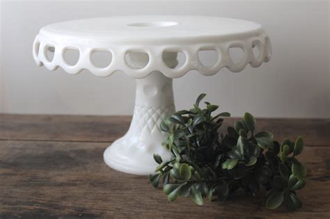 Vintage Milk Glass Cake Stand W Rum Well Mckee Plymouth Thumbprint Lace Edge Dessert Plate