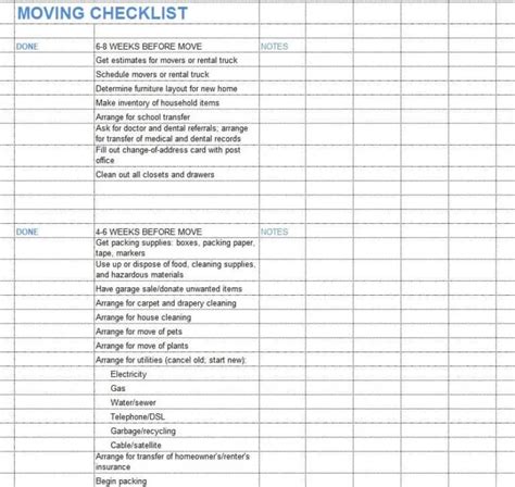 16 Best Moving Checklist Templates In Excel And Word Word Excel Fomats