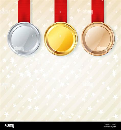 Set Of Medals With Red Ribbons And Stars Stock Vector Image Art Alamy