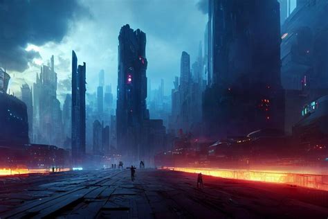 Premium Photo | Apocalyptic futuristic city concept art background image