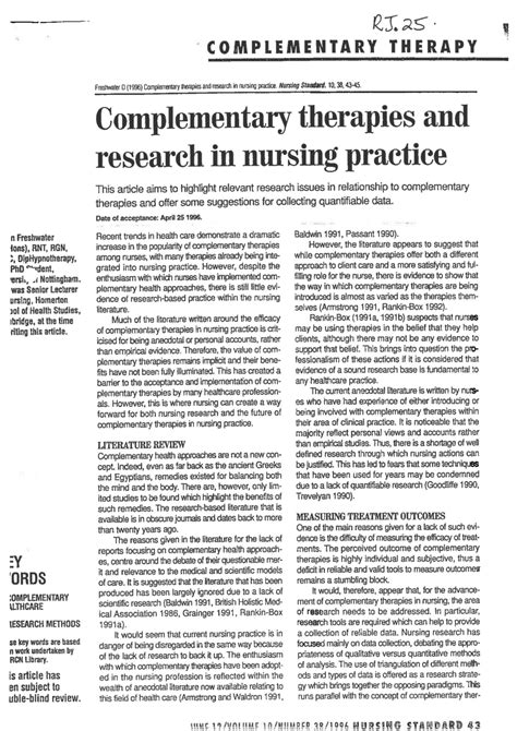 Pdf Complementary Therapies And Research In Nursing Practice