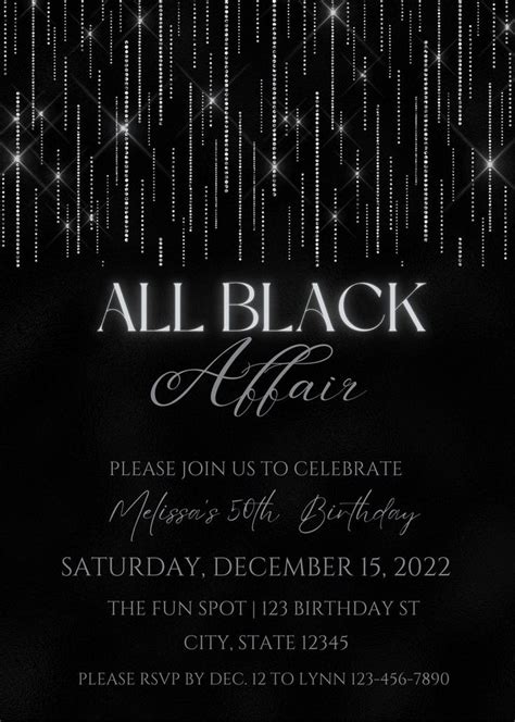 Editable All Black Affair Invitation All Black Party Invitation