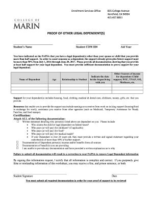 Fillable Online Forms Marin Proof Of Other Legal Dependents Docx