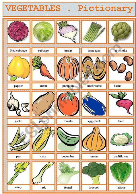 Vegetables Pictionary ESL Worksheet By Myemma