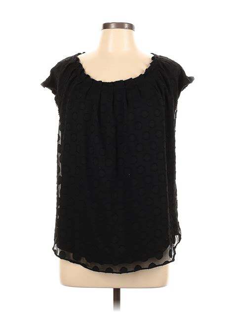 Lc Lauren Conrad 100 Polyester Polka Dots Black Short Sleeve Blouse