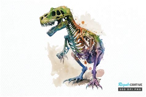 Watercolor Dinosaur Skeleton Clipart Png Grafica Di Regulrcrative