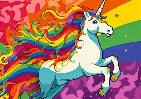 White Unicorn Symbol Of Lgbt Gay Community In Rainbow Flag Colors Ai